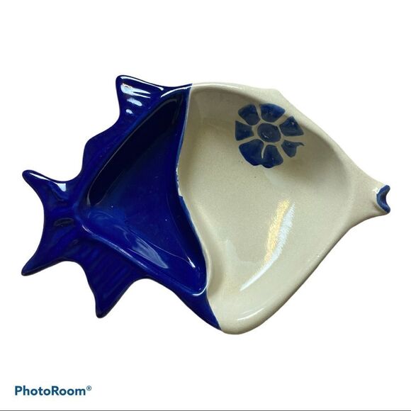 COCHE STONEWARE~Fish Shape Dish~BLUE stone ware - Picture 1 of 11